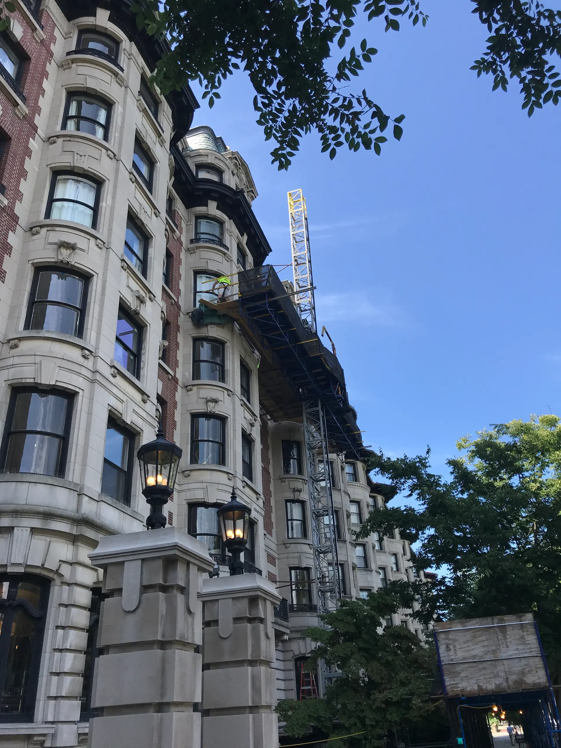 Limestone and masonry restoration of a historic Back Bay building in Boston